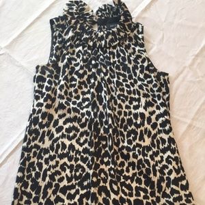 Karen Kane  leopard print sleeveless blouse, XS with ruffle neckline.